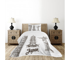 Japanese Style Building View Bedspread Set