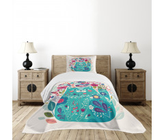 Kitty with Flower and Bird Bedspread Set
