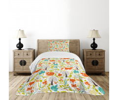 Wild Fox Wolf Flower Bedspread Set