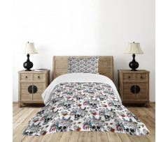 Skulls and Flowers Bedspread Set