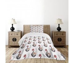 Red and Orange Flowers Bedspread Set