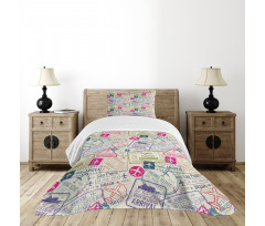 Passport Stamps Cities Bedspread Set