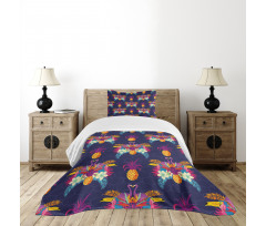 Vivid Flowers Pineapples Bedspread Set