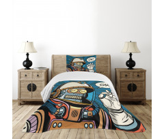 Futuristic Comics Robot Bedspread Set