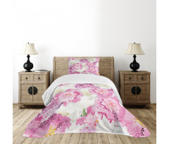 Mosaic Peony Flowers Art Bedspread Set