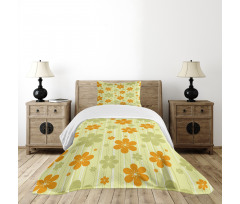 Retro Graphic Flowers Bedspread Set