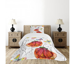 Swirled Flowers Flamingo Bedspread Set