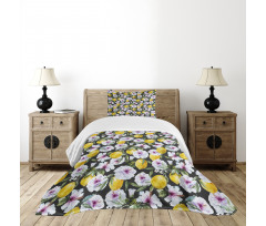 Hibiscus Petals Lemons Bedspread Set