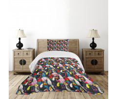 Colorful Exotic Birds Bedspread Set