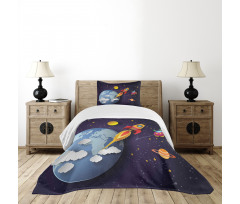 Rocket Earth Stars UFO Bedspread Set