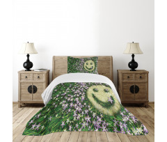 Smiley Emoticon on Grass Bedspread Set