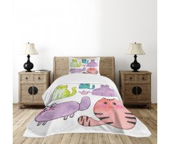 Cats in Watercolor Style Bedspread Set