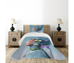 Woman Oceanic Hairstyle Bedspread Set