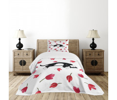 Cat Sleeping Tulips Bedspread Set