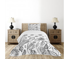 Doodle Swirled Flowers Bedspread Set