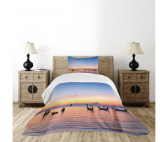 Sunset on Sea Ships Bedspread Set