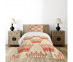Vintage Red Crown Pattern Bedspread Set
