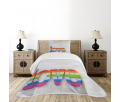 Love Sign on Wood Planks Bedspread Set