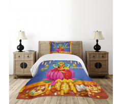 Ethnic Figures Lotus Ancient Bedspread Set