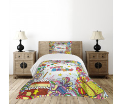 Colorful Cartoon Party Bedspread Set