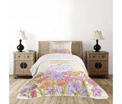 Happy Cat Bird Flowers Bedspread Set