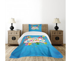 Greeting Text Party Hats Bedspread Set