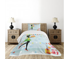 Mother with Cake Cartoon Bedspread Set