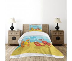 Fish Crab Cartoon Bedspread Set