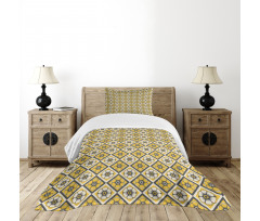 Yellow Tile Flowers Bedspread Set