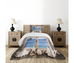 Seashells Starfish Palms Bedspread Set