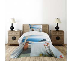 Sunset Santorini Island Bedspread Set