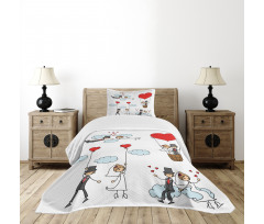 Newlyweds Caricature Bedspread Set