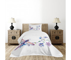 Ivy Flowers Dragonflies Bedspread Set