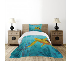 Cartoon Turtle Coral Bedspread Set