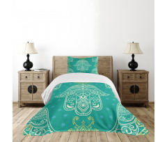 Hamsa Pattern Daisies Bedspread Set