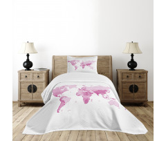 World Map Continents Bedspread Set