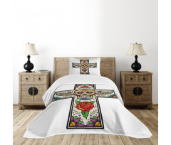 Wing Sugar Skull Roses Bedspread Set