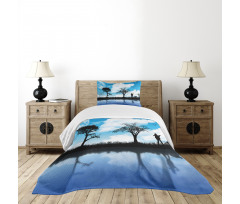 Man Dog Lake Tree Moon Bedspread Set