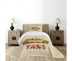 Pop Art Taxi Cab Vintage Bedspread Set