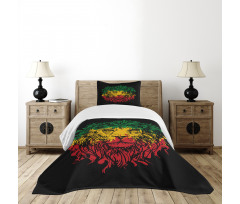 Grunge Lion Head Portrait Bedspread Set