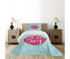 Woman Lips and Phrase Kisses Bedspread Set