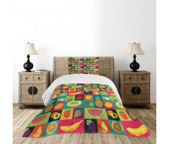 Pop Art Grunge Fruits Bedspread Set