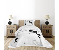 Fishing Kitty on Moon Art Bedspread Set