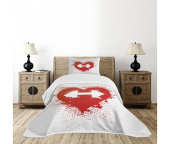 Red Heart Dumbbell Art Bedspread Set