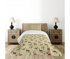 Damask Snowflake Deer Bedspread Set