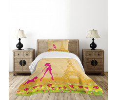 Pink Girl Dog Eiffel Bedspread Set