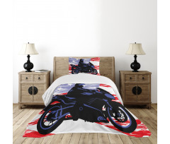 Man on Motorcycle Bedspread Set