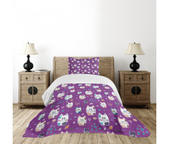 Doodle Cartoon Kittens Bedspread Set