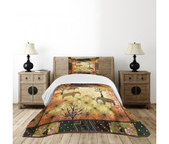Grunge Elephants Roses Bedspread Set
