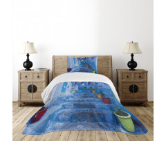 Colorful Flowers on Street Bedspread Set